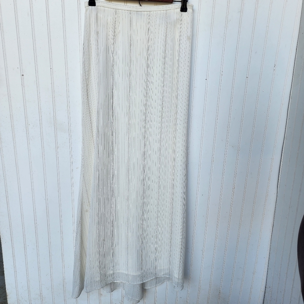 JR Nites Caliendo Womens Evening Skirt Maxi Ivory White Gold Stripe Long Sz 6
